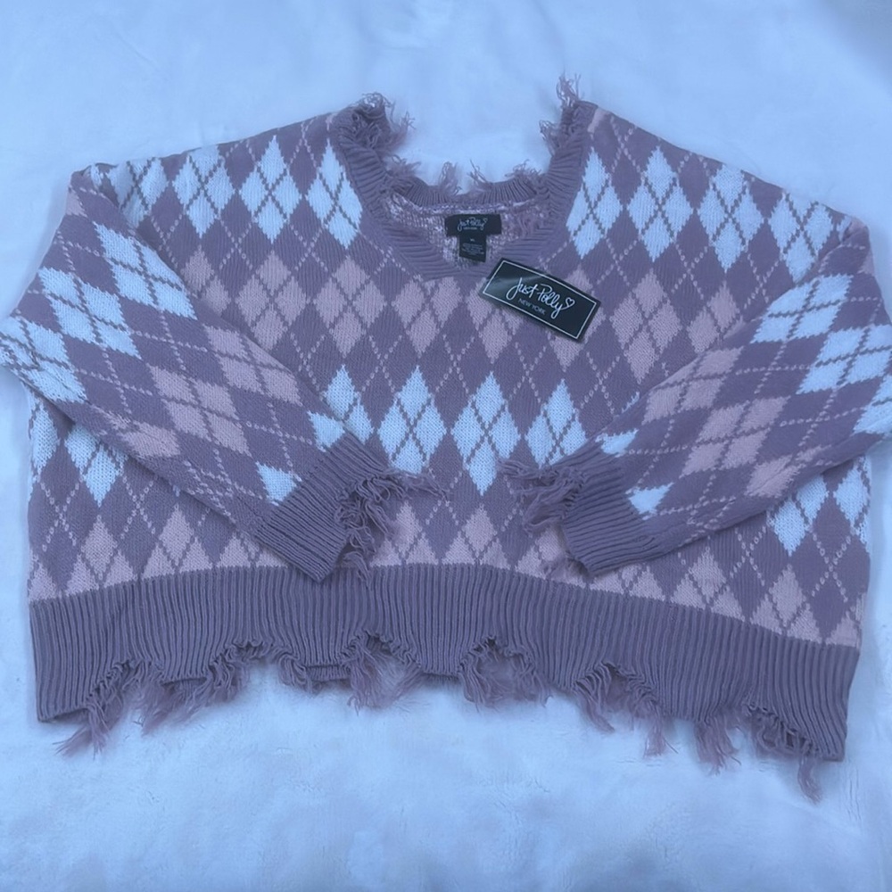 Just Polly cropped argyle sweater